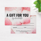 ガーリー水彩桃色金ゴールドギフト証明書 (デスク)