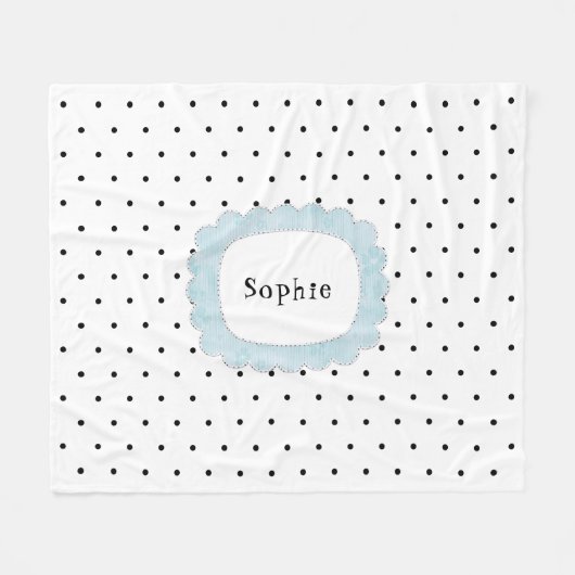 ガーリー水玉模様ブラック&ホワイトパーソナライズされた フリースブランケット (正面(横))