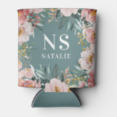 ガーリー水色ピンクフローラ誕生エレガント日 缶クーラー (正面)