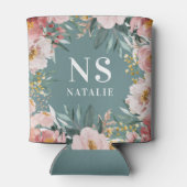 ガーリー水色ピンクフローラ誕生エレガント日 缶クーラー (裏面)