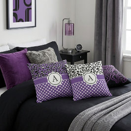 ガーリー点と動物プリントモノグラム投げピロ クッション