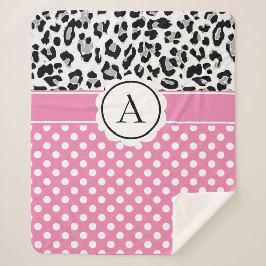 ガーリー点及び動物プリントモノグラム シェルパブランケット (正面)