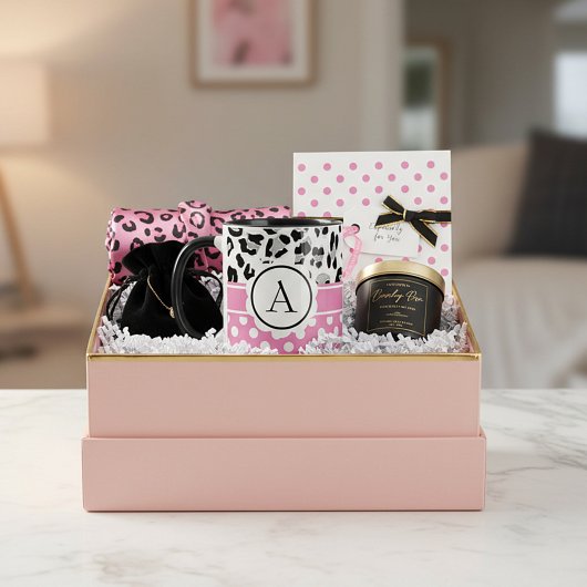 ガーリー点及び動物プリントモノグラム マグカップ