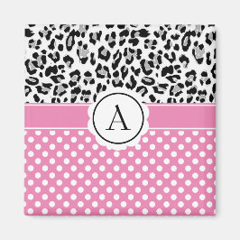 ガーリー点及び動物プリントモノグラム マグネット