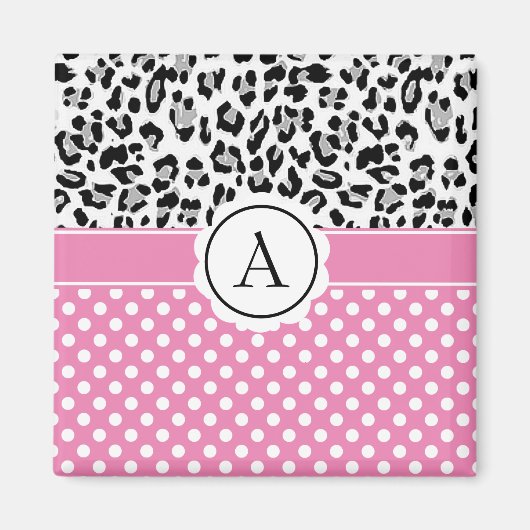 ガーリー点及び動物プリントモノグラム マグネット (正面)