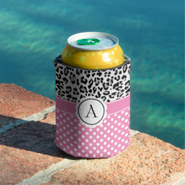 ガーリー点及び動物プリントモノグラム 缶クーラー