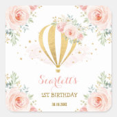 ガーリー熱い空気バルーン赤いピンクの花の誕生日 スクエアシール (正面)