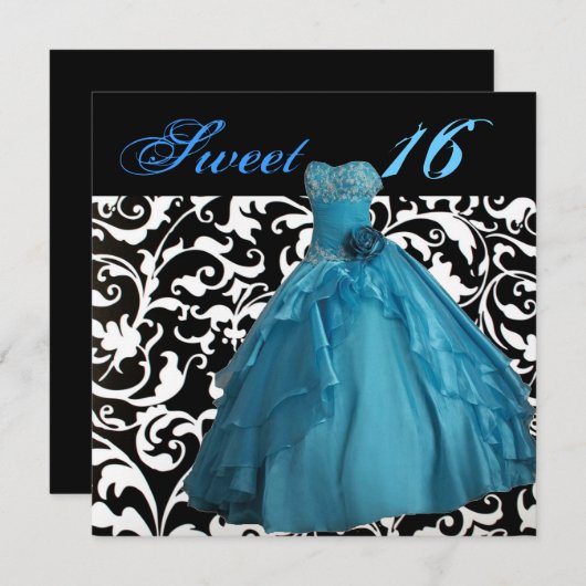 ガーリー玉ガウンのドレスsweet sixteenパーティー 招待状 (正面/裏面)
