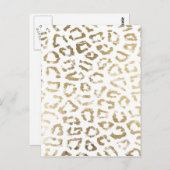ガーリー白フェイク金ゴールドヒョウアニマルプリント ポストカード (正面/裏面)