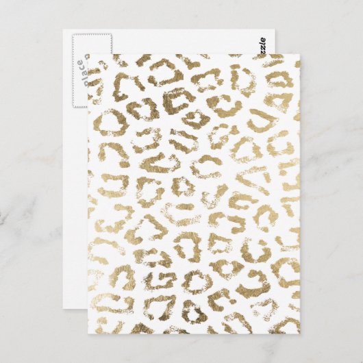 ガーリー白フェイク金ゴールドヒョウアニマルプリント ポストカード (正面/裏面)