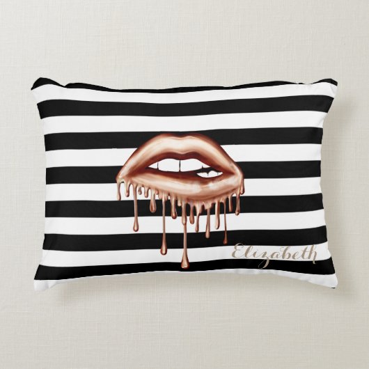 ガーリー白黒ストライプメタリック滴下唇 アクセントクッション (正面)