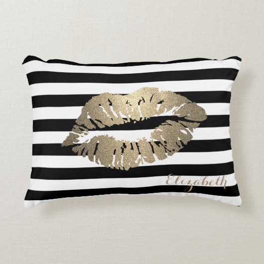 ガーリー白黒ストライプ,唇 – パーソナライズされた アクセントクッション (正面)