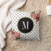 ガーリー白黒ドットヴィンテージフローラモノグラム クッション (ブランケット)