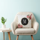 ガーリー白黒ドットヴィンテージフローラモノグラム クッション (椅子)