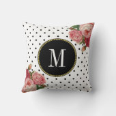 ガーリー白黒ドットヴィンテージフローラモノグラム クッション (裏面)