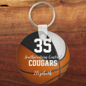 ガーリー白黒バスケットボールのスクールチームの色 キーホルダー (正面)