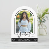 ガーリー白黒写真の卒業発表 招待状 (スタンド正面)