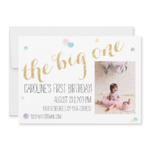 ガーリー第1の誕生日招待状-グリッター金ゴールド