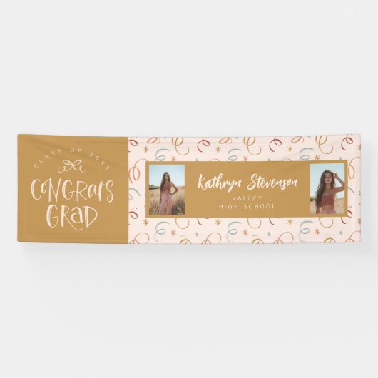 ガーリー紙吹雪2フォトおめでとうグラッドパーティーバナー 横断幕 (横)