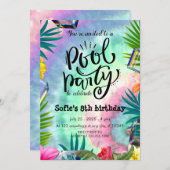 ガーリー絞り染めプールパーティー誕生日 招待状 (正面/裏面)