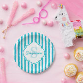 ガーリー絵を描ストライプターコイズ ペーパープレート (パーティー)