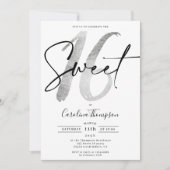 ガーリー縁どSilver script photo Sweet 16 招待状 (正面)