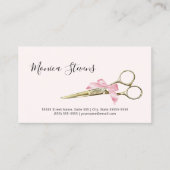 ガーリー美容師金ゴールドのピンクボウ付き鋏 名刺 (正面)