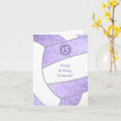 ガーリー薄紫パープルバレーボール誕生日 カード (黄色い花)