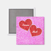 ガーリー赤いハートピンクグリッター マグネット (正面/裏面)