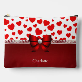 ガーリー赤いハートリボンおよびダイヤモンドカスタムアクセサリー アクセサリーポーチ