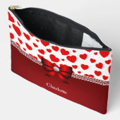 ガーリー赤いハートリボンおよびダイヤモンドカスタムアクセサリー アクセサリーポーチ (見開き)