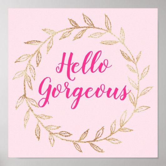 ガーリー赤面かわいらしピンクハローゴス金ゴールドリース ポスター (正面)