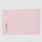 ガーリー赤面シンプルピンクモノグラム名スクリプトゴルフ ゴルフタオル (横)