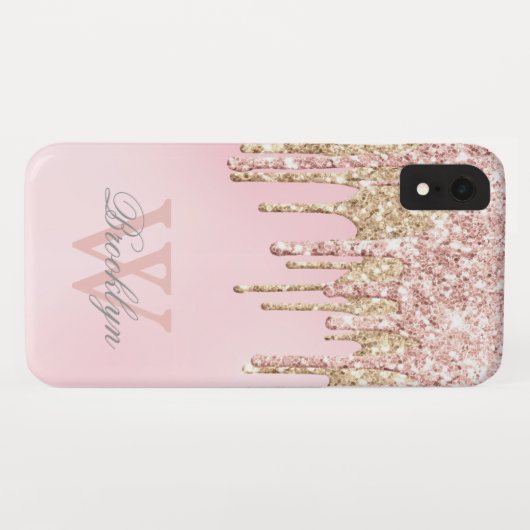 ガーリー赤面バラ金ゴールドグリッタードライモノグラムのプ Case-Mate iPhoneケース (裏面(横))