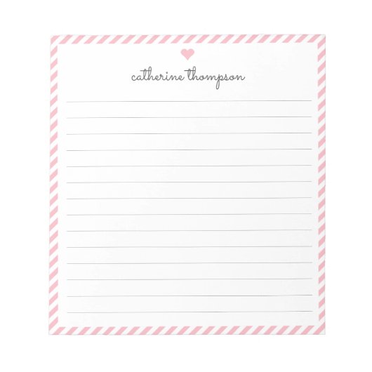 ガーリー赤面ピストライプックスフェミニン・スクリプトハート名 ノートパッド (正面)