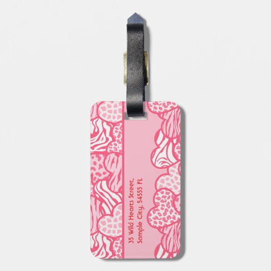 ガーリー赤面ピンクかわいい動物のプリントハートアドレス ラゲッジタグ (裏面縦)