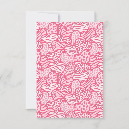 ガーリー赤面ピンクかわいい動物プリントハート名 サンキューカード (裏面)