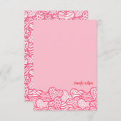 ガーリー赤面ピンクかわいい動物プリントハート名 サンキューカード (正面/裏面)