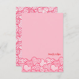 ガーリー赤面ピンクかわいい動物プリントハート名 サンキューカード