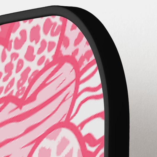 ガーリー赤面ピンクかわいい動物プリントハート名 ピックルボールラケット (左詳細)