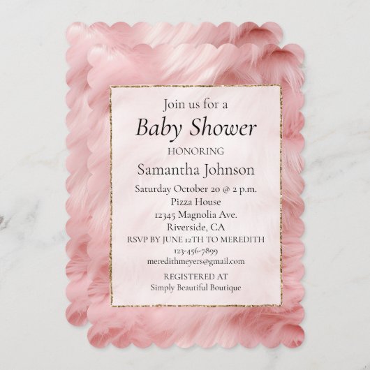 ガーリー赤面ピンクのフェイク毛皮の赤ちゃんシャワー 招待状 (正面/裏面)