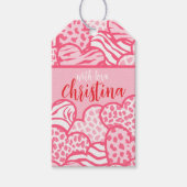 ガーリー赤面ピンクよくはしゃぐアニマルプリントハート名 ギフトタグ (正面)