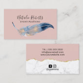 ガーリー赤面ピンクウォーター色の羽毛イベント計画 名刺 (正面/裏面)