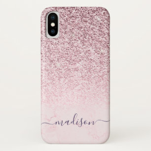 ガーリー赤面ピンクグリッター大理石スクリプト名 iPhone X ケース