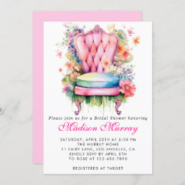 ガーリー赤面ピンクフローラフラワーチェアブライダルシャワー 招待状