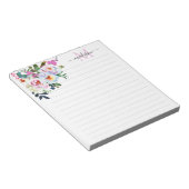 ガーリー赤面ピンクフローラ水色モノグラムスクリプト ノートパッド (アングル)