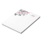 ガーリー赤面ピンクフローラ水色モノグラムスクリプト ノートパッド (回転)