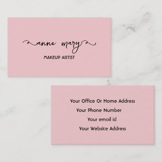 ガーリー赤面ピンクメイクアップアーティストサロントレンディー 名刺 (正面/裏面)