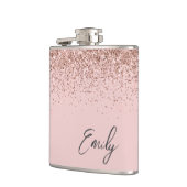 ガーリー赤面ピンクローズ金ゴールドグリッターモノグラム フラスク (左)