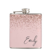 ガーリー赤面ピンクローズ金ゴールドグリッターモノグラム フラスク (正面)